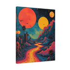 Psychedelic Sunset River Canvas Wall Art — Vibrant Retro Landscape Matte Stretched Print