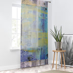 Sheer Abstract Painterly Window Curtain – Blue, Green & Yellow Sheer Drapery