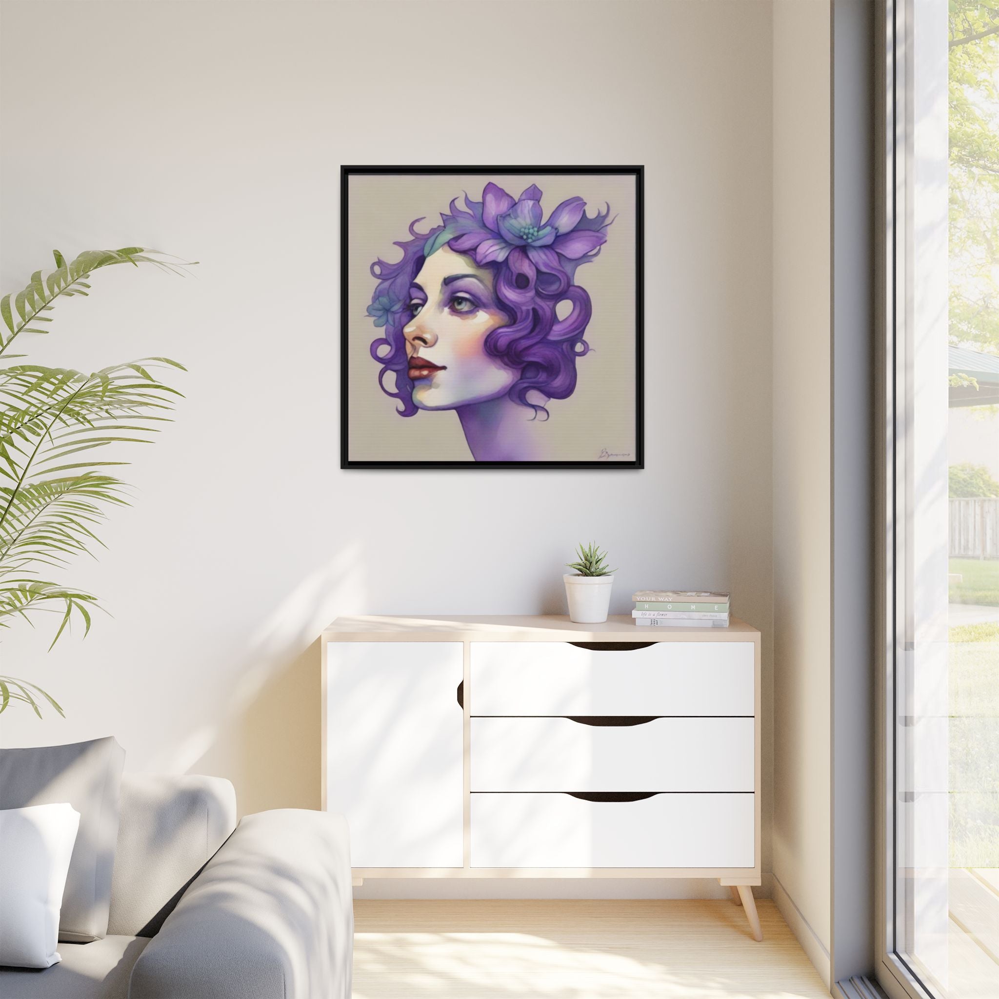 Purple Floral Portrait Matte Canvas Framed Wall Art