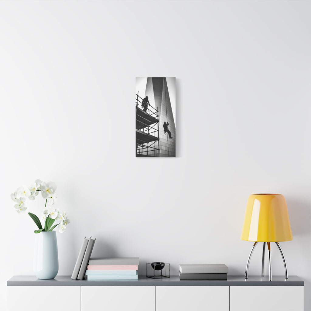 Construction Workers on Scaffolding Matte Stretched Canvas Print 2