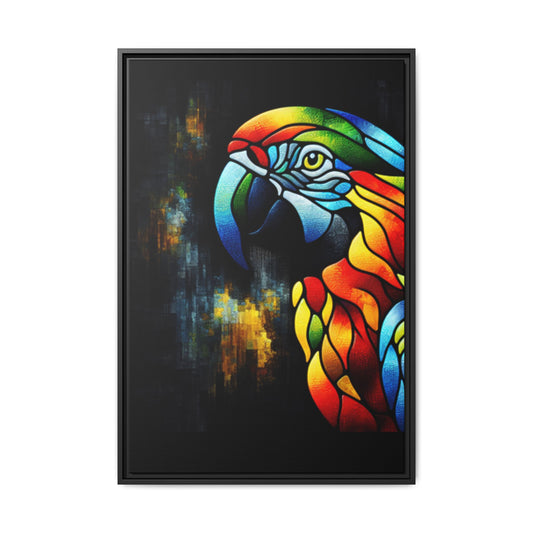 Framed Canvas Art Print, Regal and Rustic Parrot, Mosaic Style Art