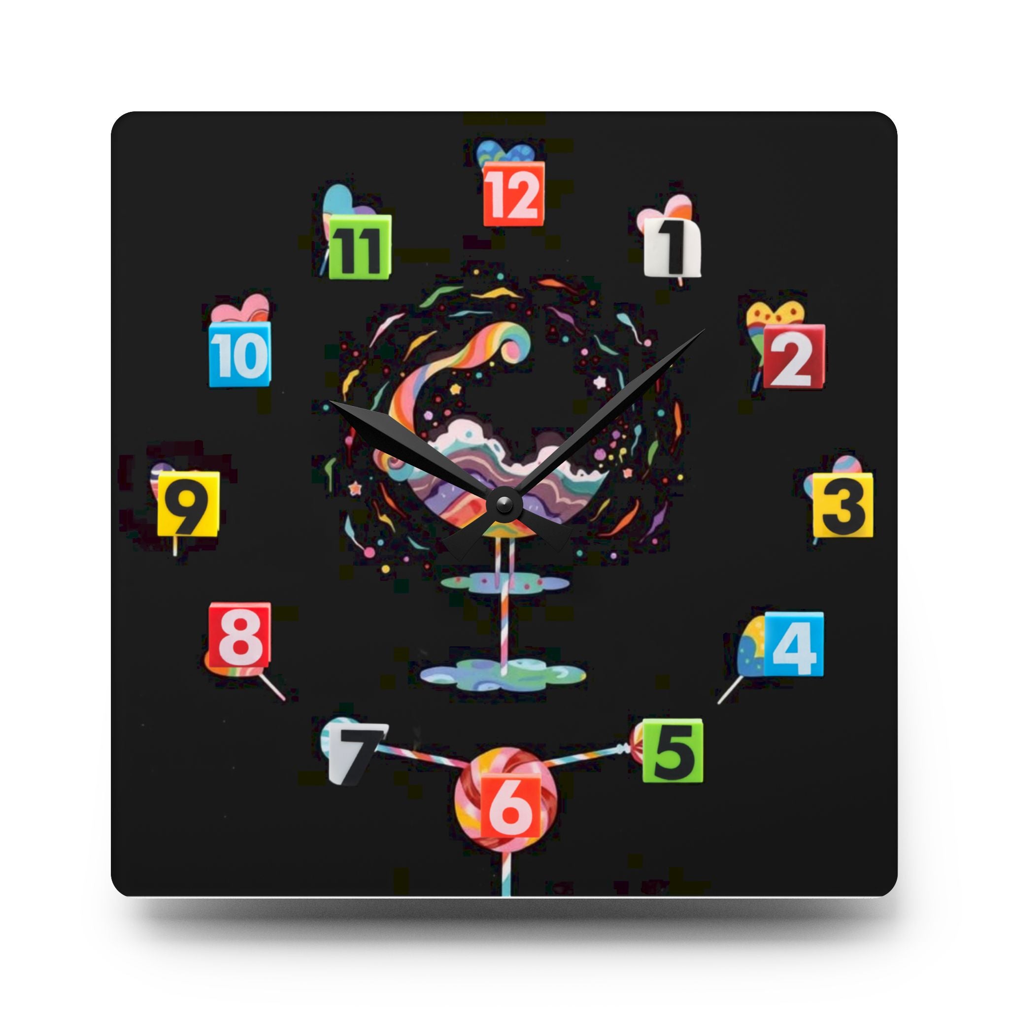 Cosmic Splash Acrylic Wall Clock — Colorful Numbered Modern Art Clock