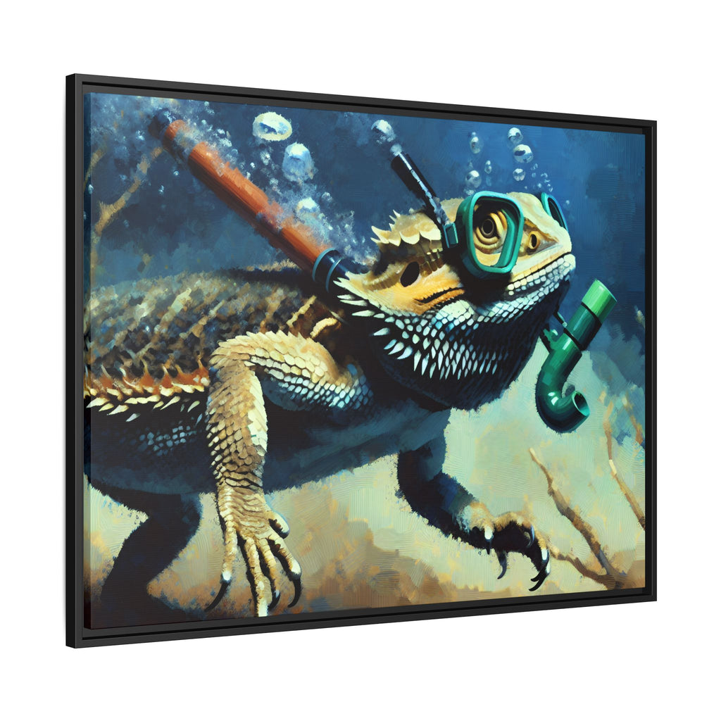 Snorkeling Bearded Dragon Print, Framed Canvas