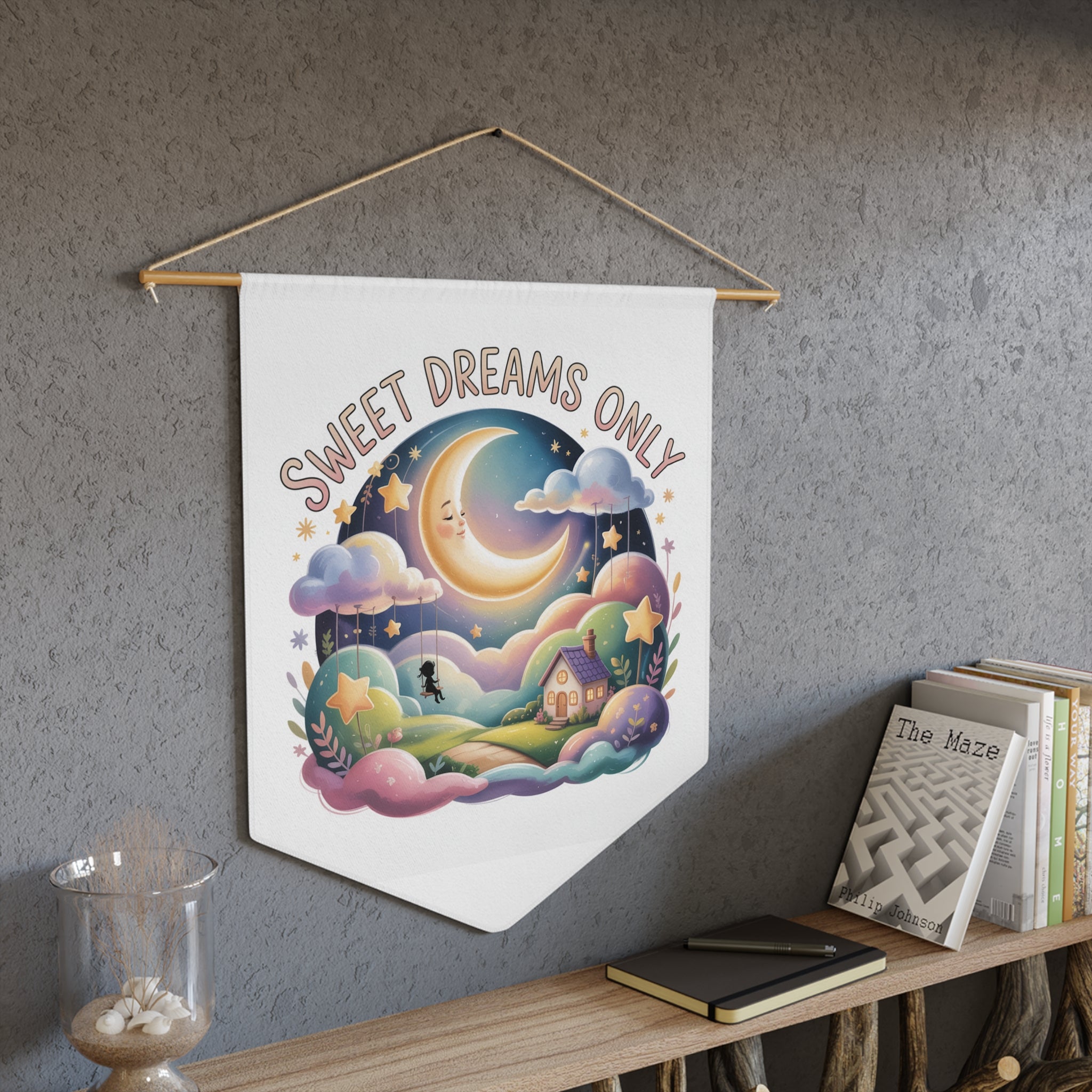 Sweet Dreams Only Inspirational Pennant Wall Banner — Calming Sky Quote Decor for Bedroom & Nursery