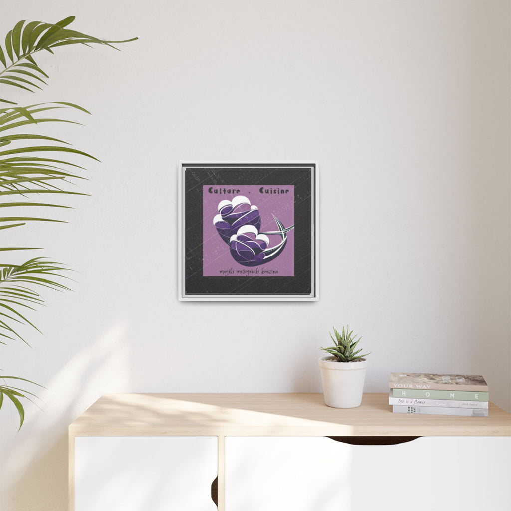 Framed Matte Canvas Print —Mediterranean 'Culture • Cuisine' Abstract Purple Poster Art