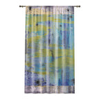 Sheer Abstract Painterly Window Curtain – Blue, Green & Yellow Sheer Drapery