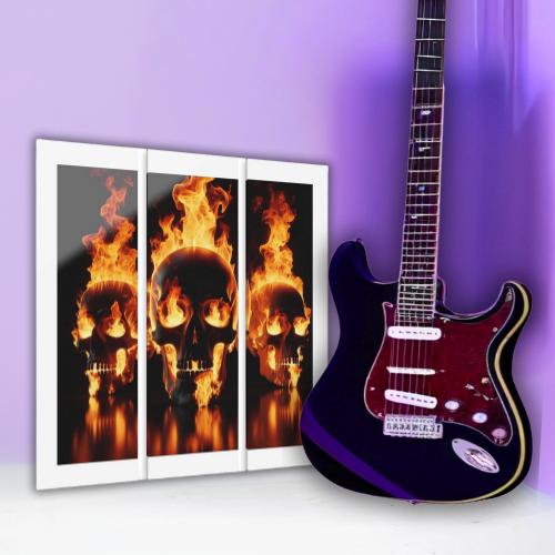 Flaming Skulls Trio - Set of 3 Acrylic Panels - Wall Art for Men - A Collection