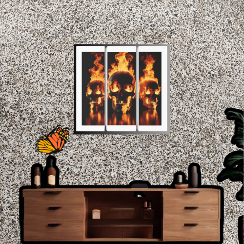 Flaming Skulls Trio - Set of 3 Acrylic Panels - Wall Art for Men - A Collection