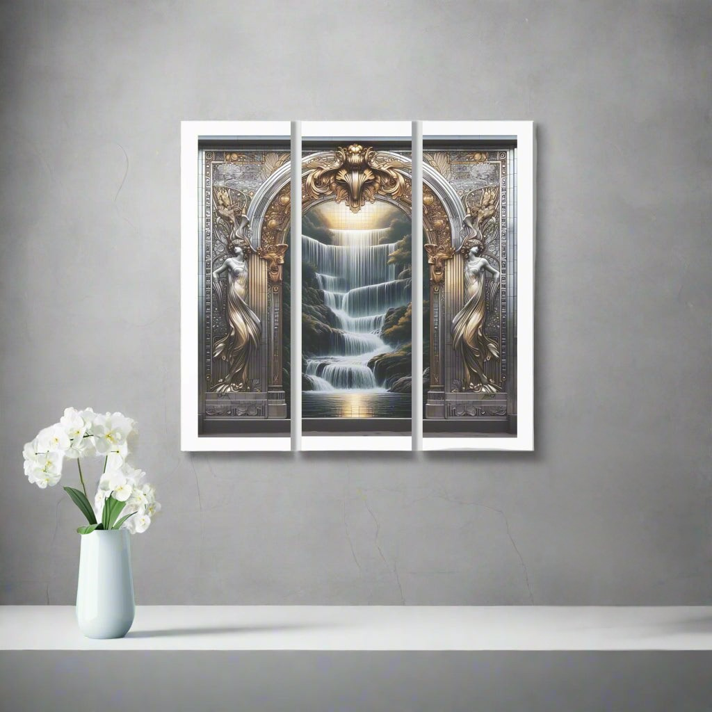Ancient Waterfalls Acrylic Prints Triptych Decor (Set of 3) Floating Wall Art