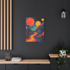 Psychedelic Sunset River Canvas Wall Art — Vibrant Retro Landscape Matte Stretched Print
