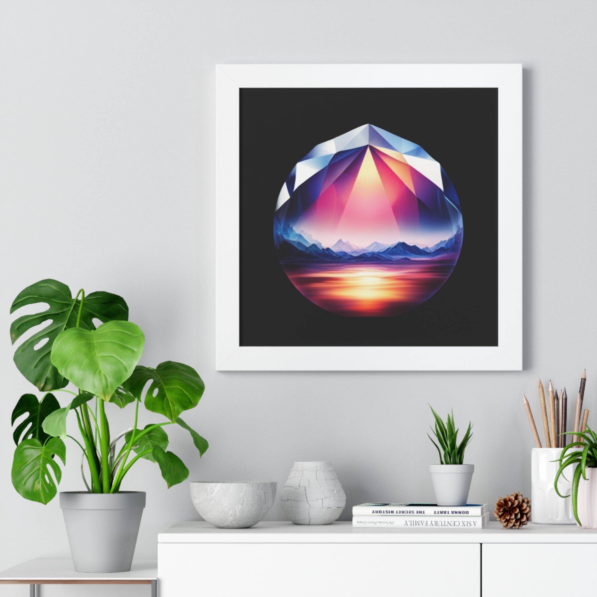 Framed Poster - Landscape Image Faceted Jewel Design