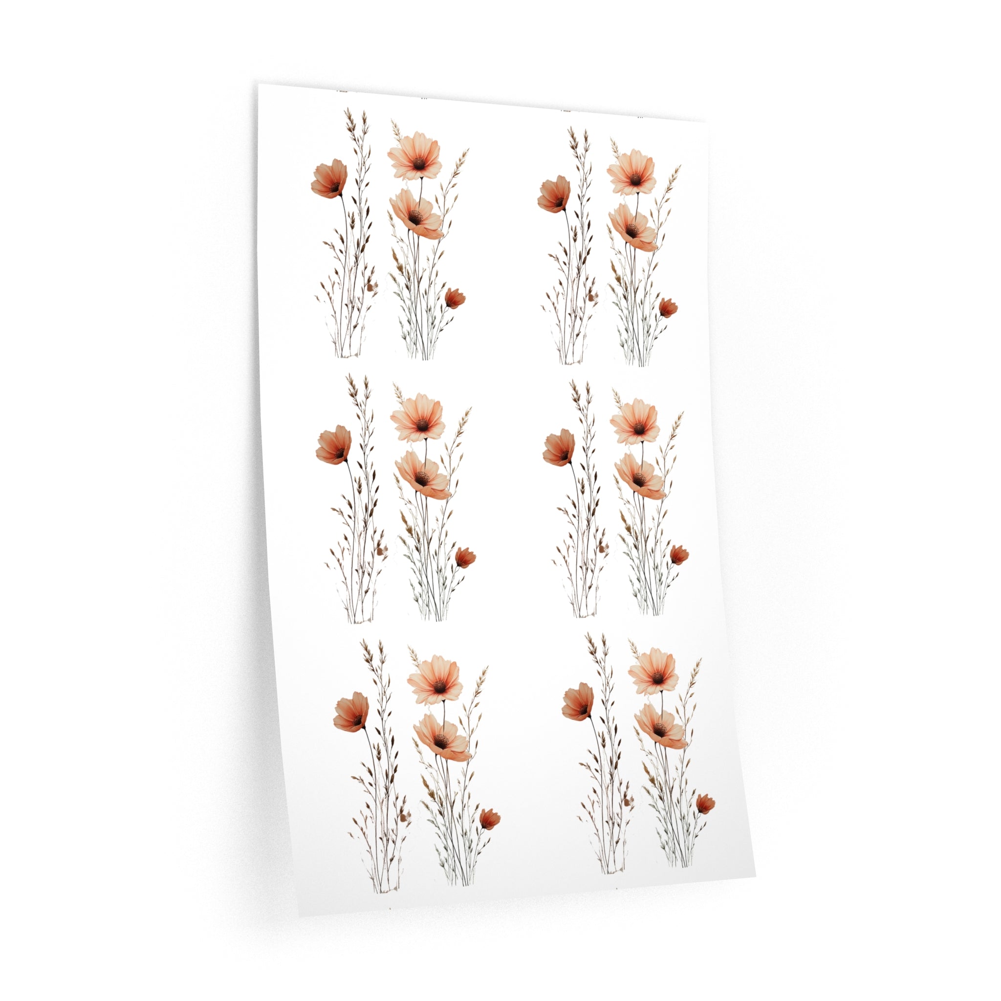 Floral Poppy Wall Decals — Neutral Watercolor Wildflower Stickers for Nursery, Bedroom & Living Room Decor