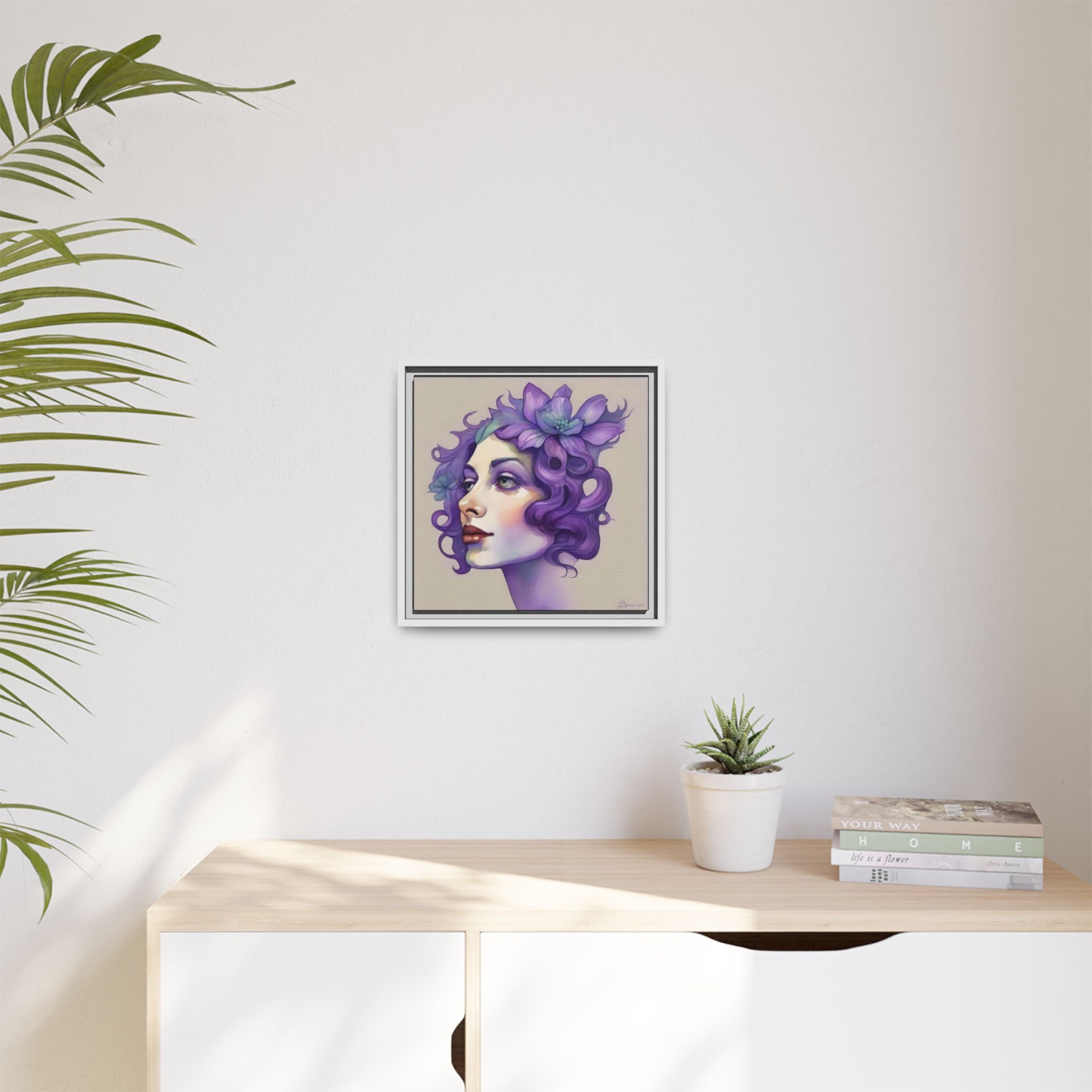 Purple Floral Portrait Matte Canvas Framed Wall Art