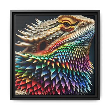 Rainbow'd Bearded Dragon Portrait on Matte Black Canvas in a Black Frame