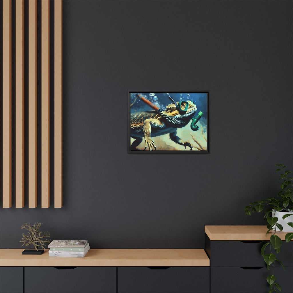 Snorkeling Bearded Dragon Print, Framed Canvas