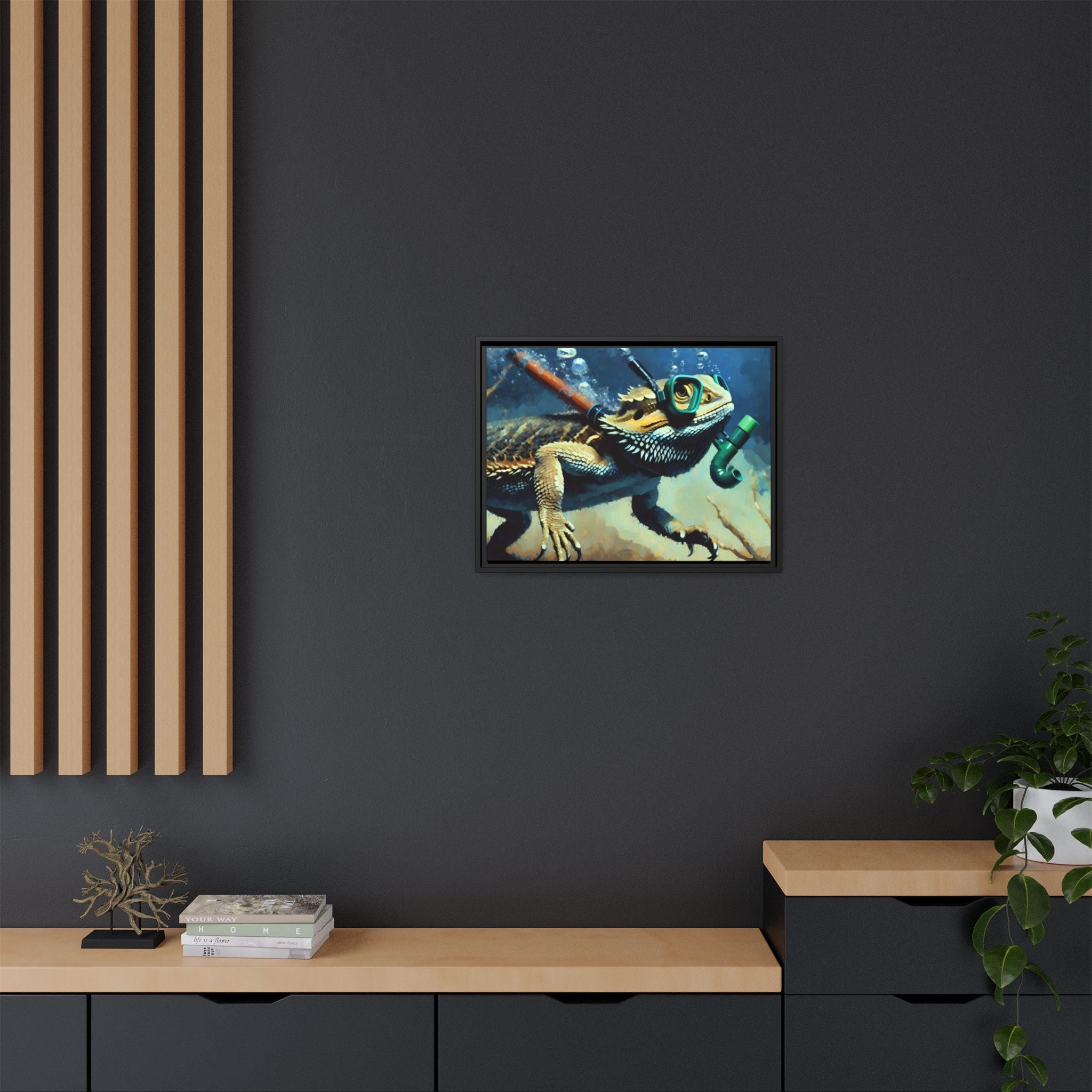 Snorkeling Bearded Dragon Print, Framed Canvas