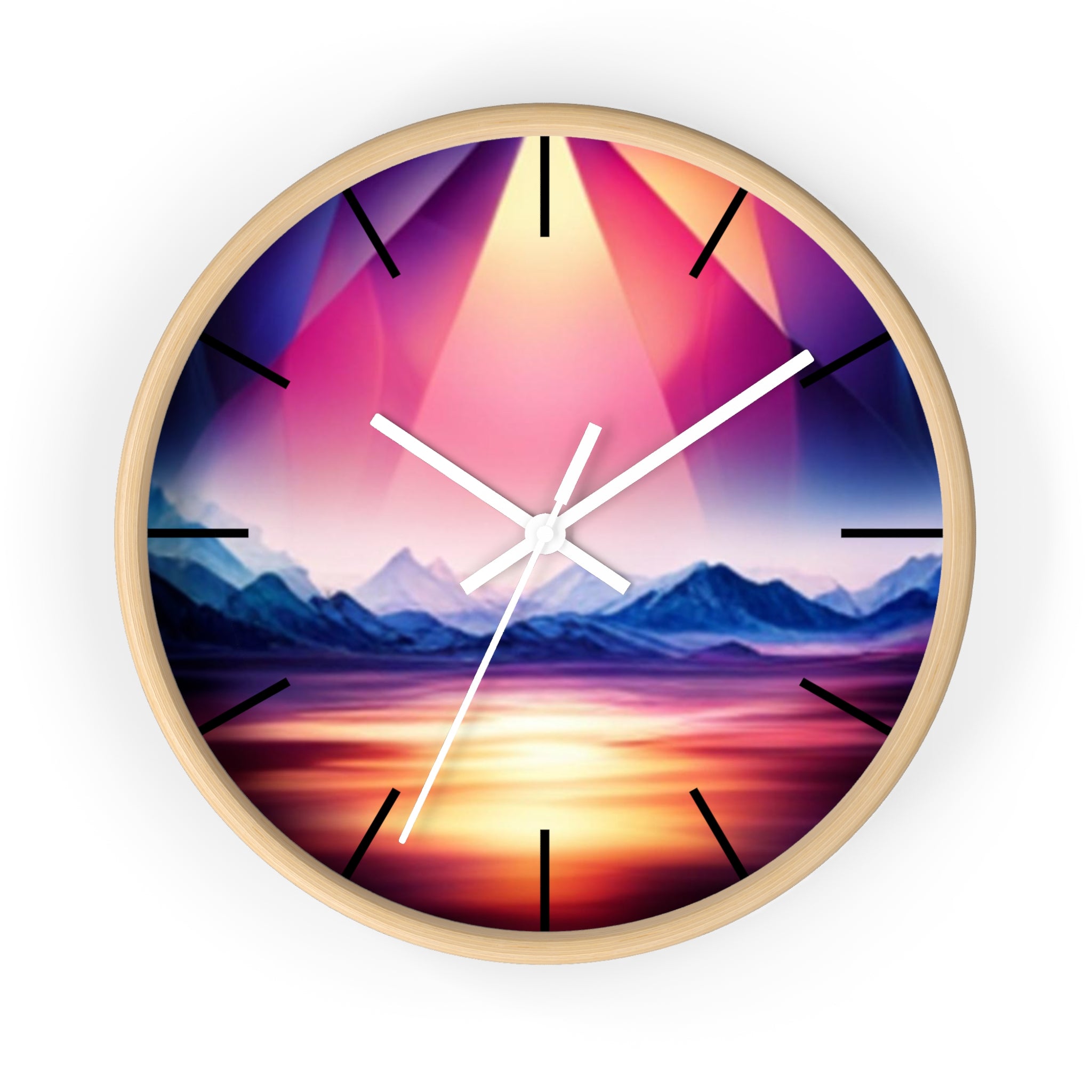 Gemstone Landscape Wall Clock, Round Silent Black Clock, Home Decor, Office Decor, Nature Lover Gift, Unique Clock Gift