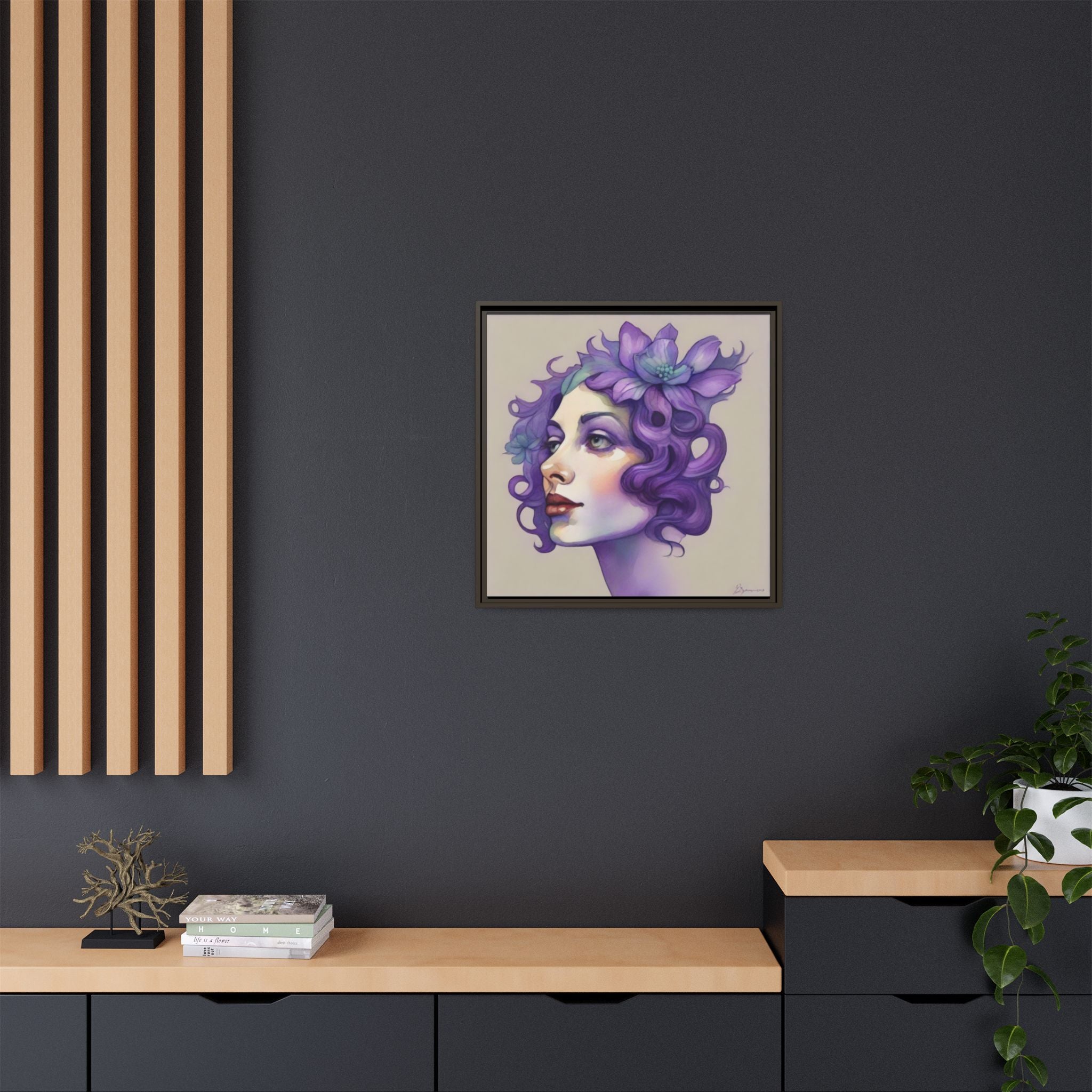 Purple Floral Portrait Matte Canvas Framed Wall Art