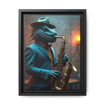 Bearded Dragon Playing the Saxophone Wall Artrt Print on Canvas, Framed (Multi-color)