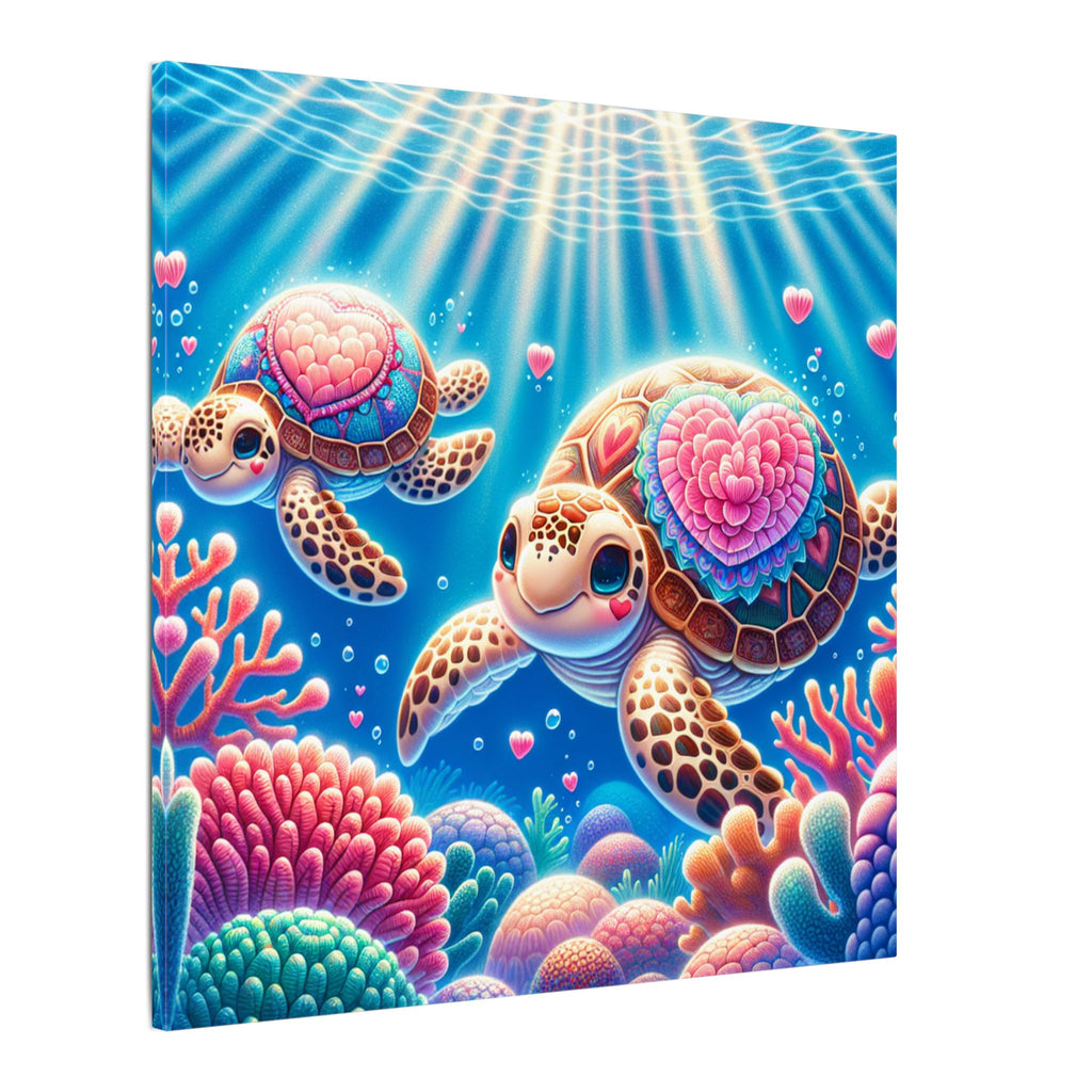 Sea Turtle Canvas Wall Art — Colorful Heart Shells Ocean Print