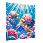 Sea Turtle Canvas Wall Art — Colorful Heart Shells Ocean Print