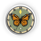 Silent Butterfly Wall Clock in Olive Green