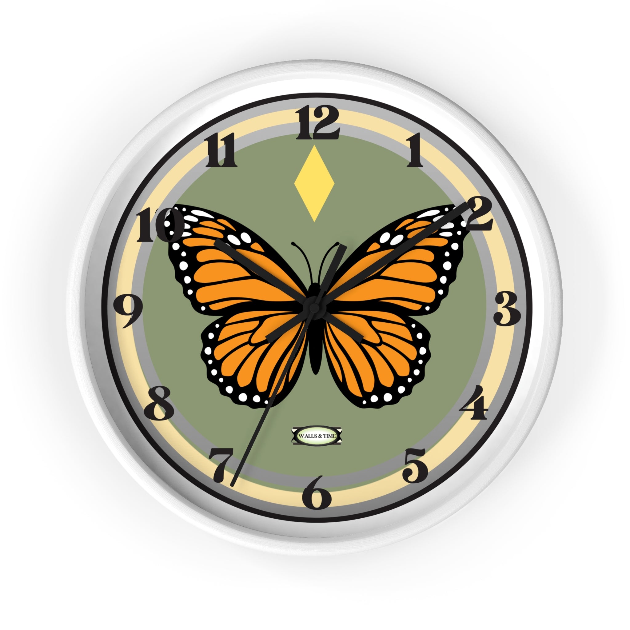 Silent Butterfly Wall Clock in Olive Green