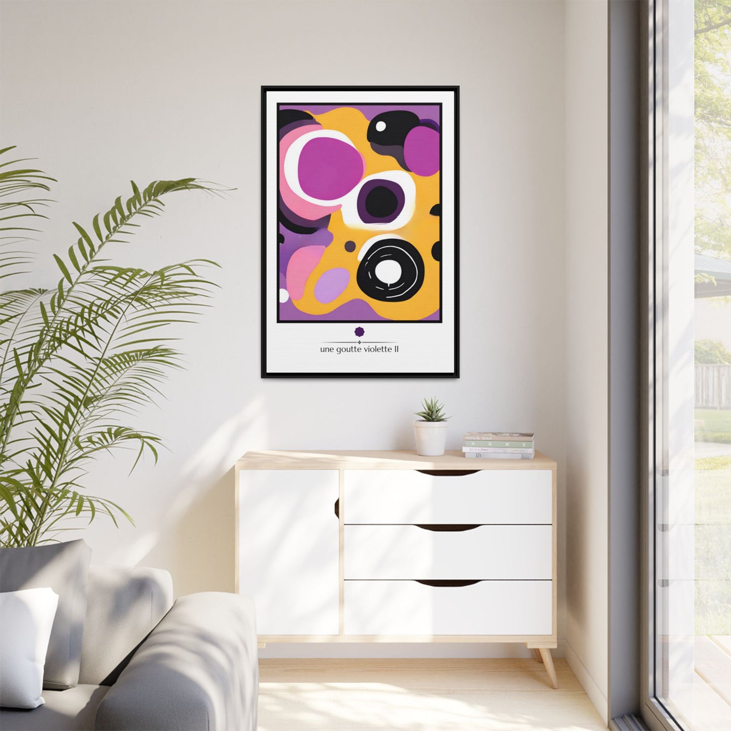 Framed Canvas Art Print, "Une Goutte Violette II" Purple Blob ArtPart 2 of 3