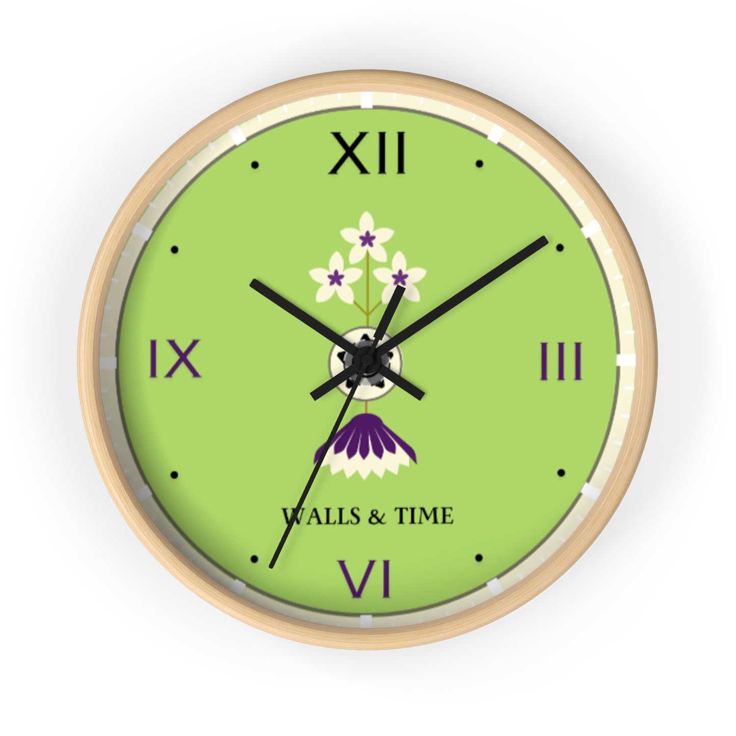 Decorative Silent Wall Clock, Light Green, Floral