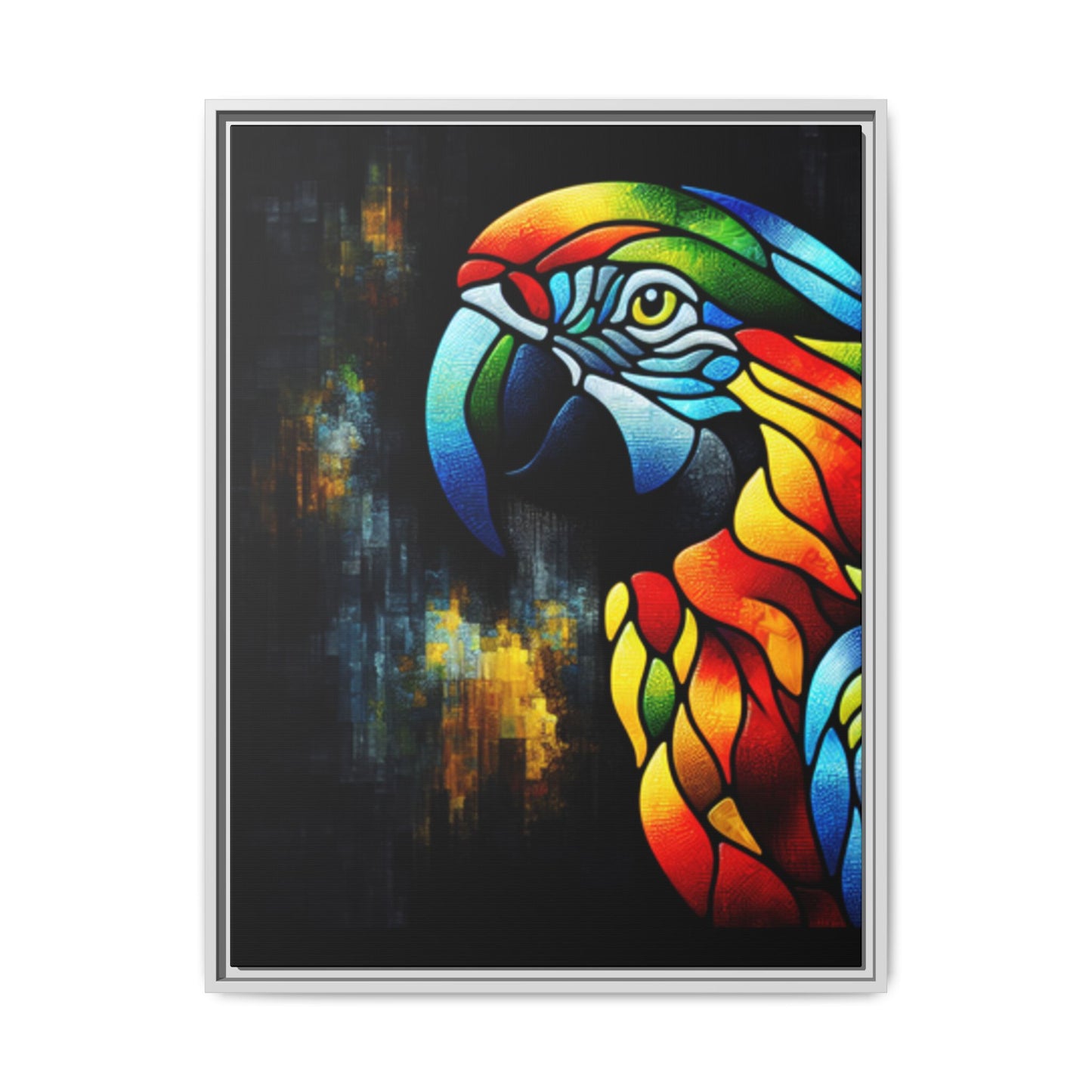 Framed Canvas Art Print, Regal and Rustic Parrot, Mosaic Style Art