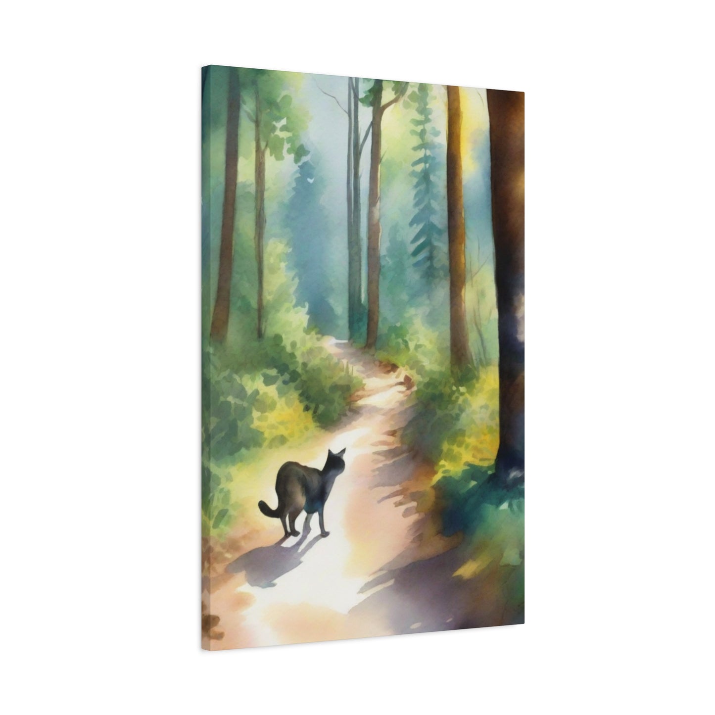 Watercolour Digital Painting on Canvas, Art Print, Just a Cat Walking Along on the Trail, in my Backyard