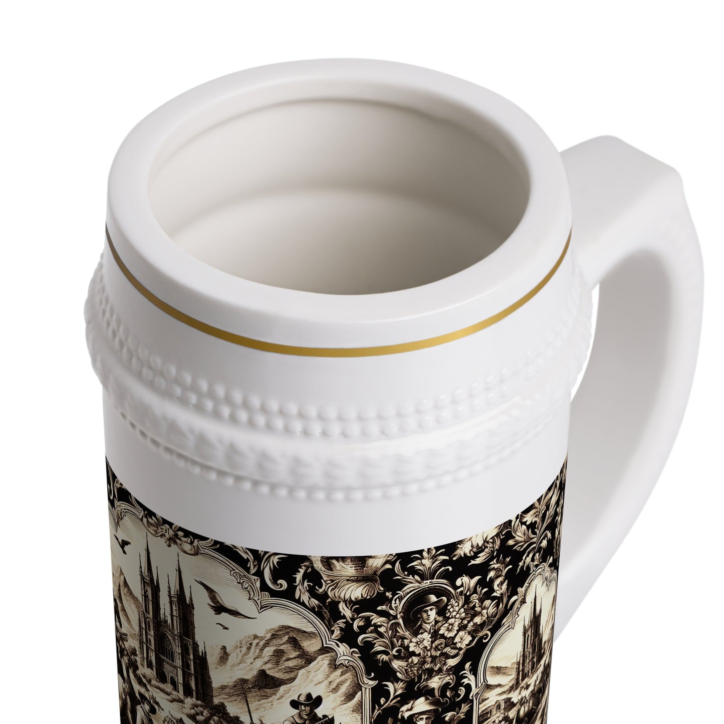 Ceramic Beer Mug, Western Gothic Toile Stein Mug