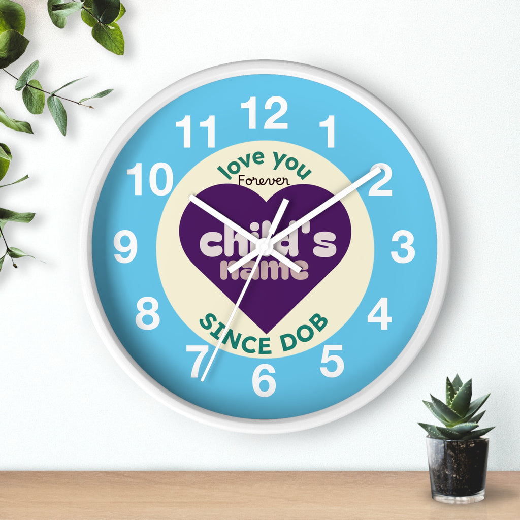 Personalized Purple Heart Wall Clock — "Love You Forever" Nursery Clock with Name & Birth Year