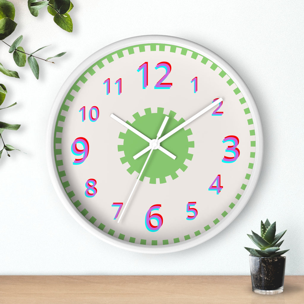 All Geared Up Green Kids Wall Clock — 10" Non‑Ticking Personalized Name Option