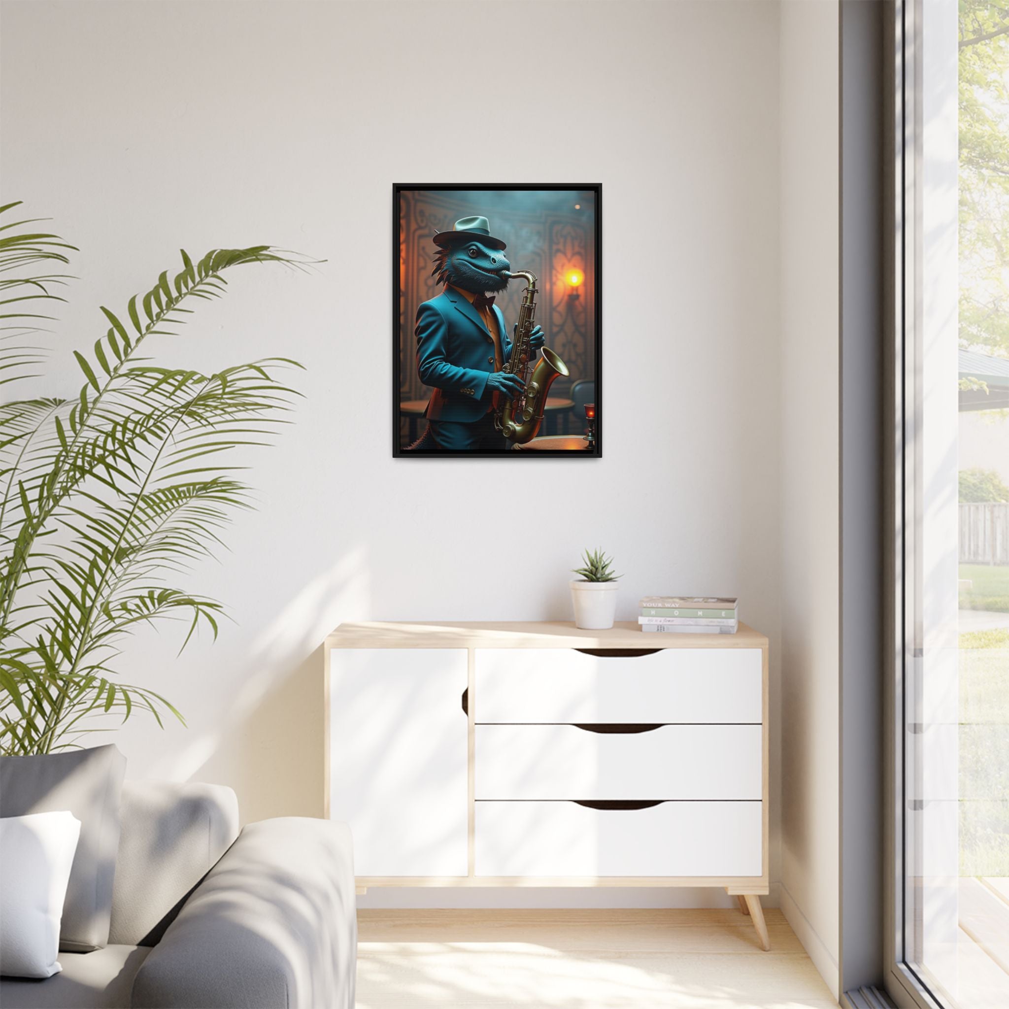 Bearded Dragon Playing the Saxophone Framed Wall Art