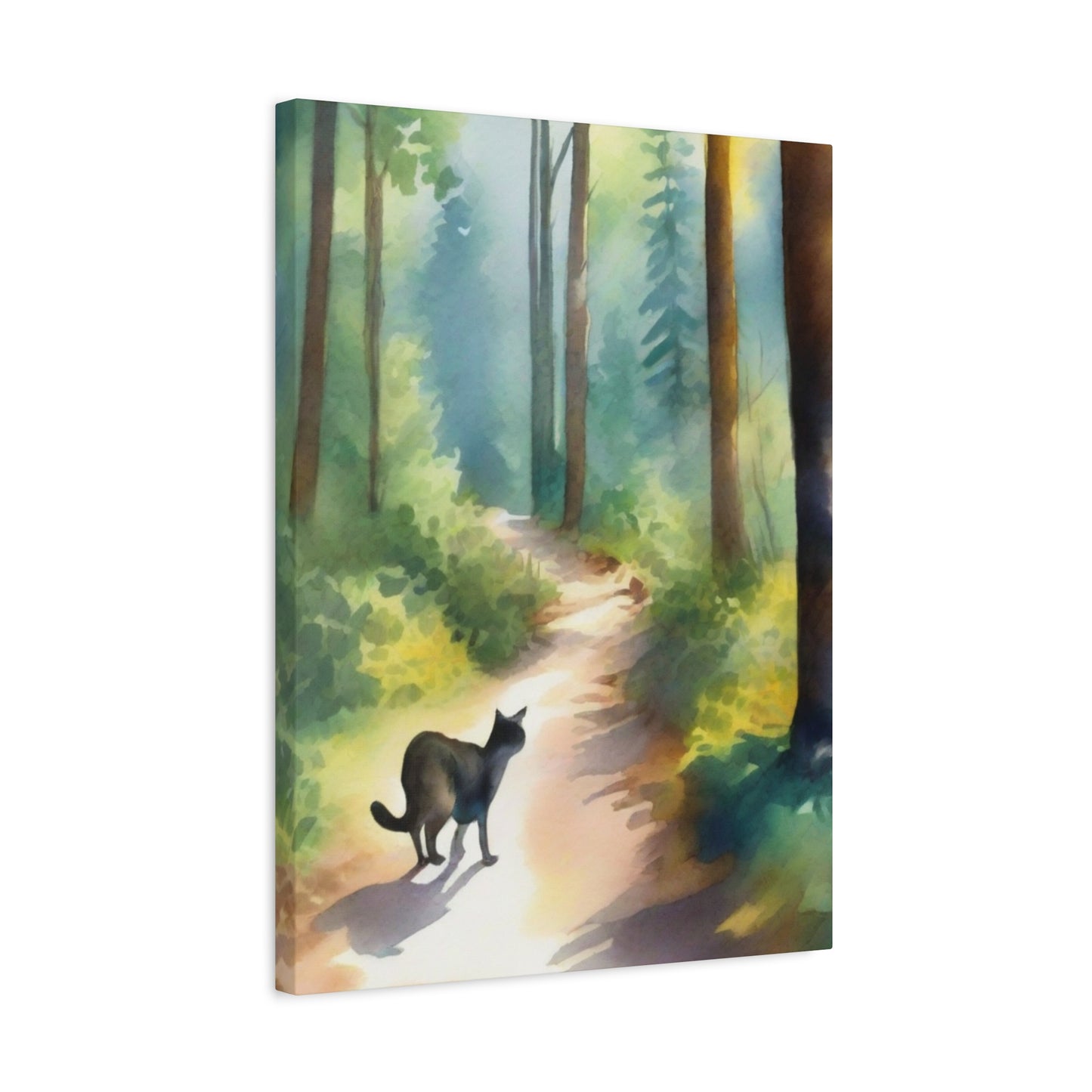 Watercolour Digital Painting on Canvas, Art Print, Just a Cat Walking Along on the Trail, in my Backyard