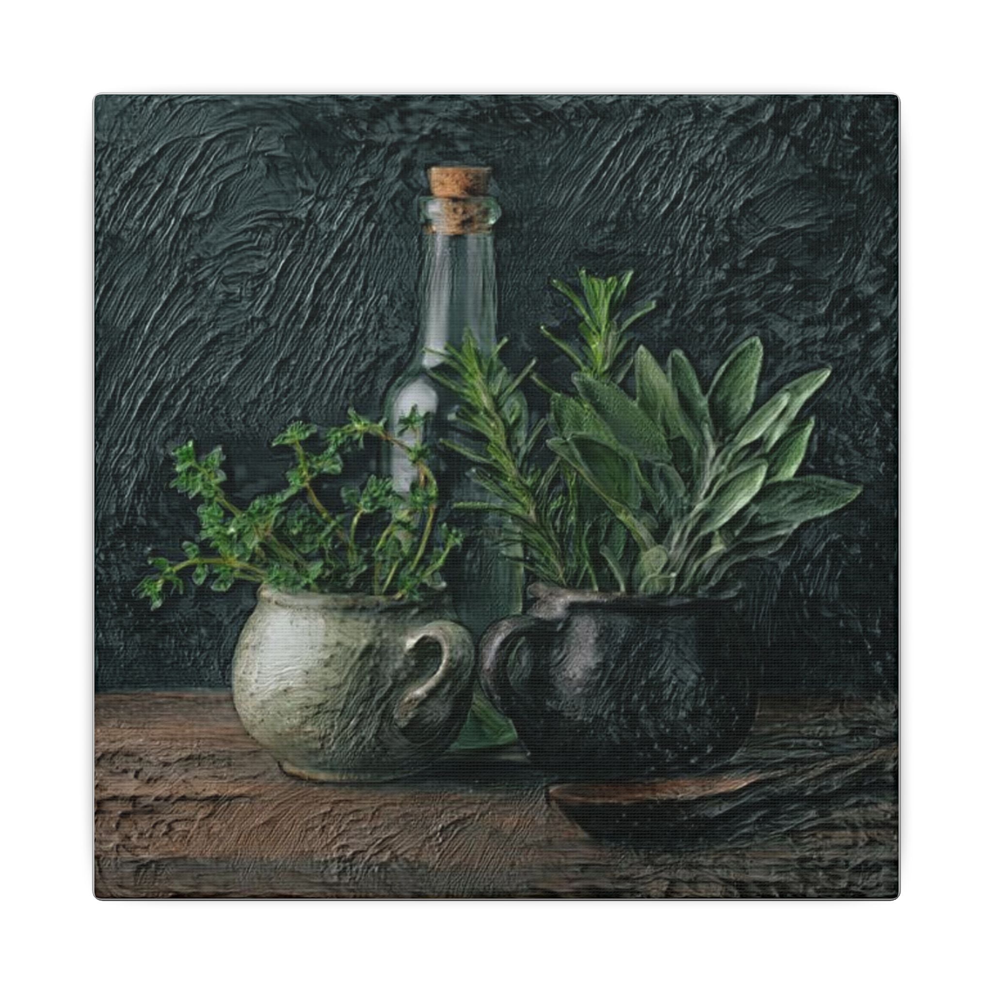Herb Still Life Matte Canvas Wall Art — Rustic Kitchen Botanical Print