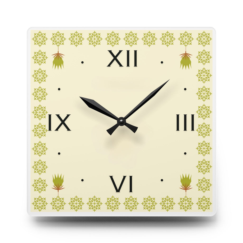 Acrylic Wall Clock - Indian Kitchen Decor in Olive Green
