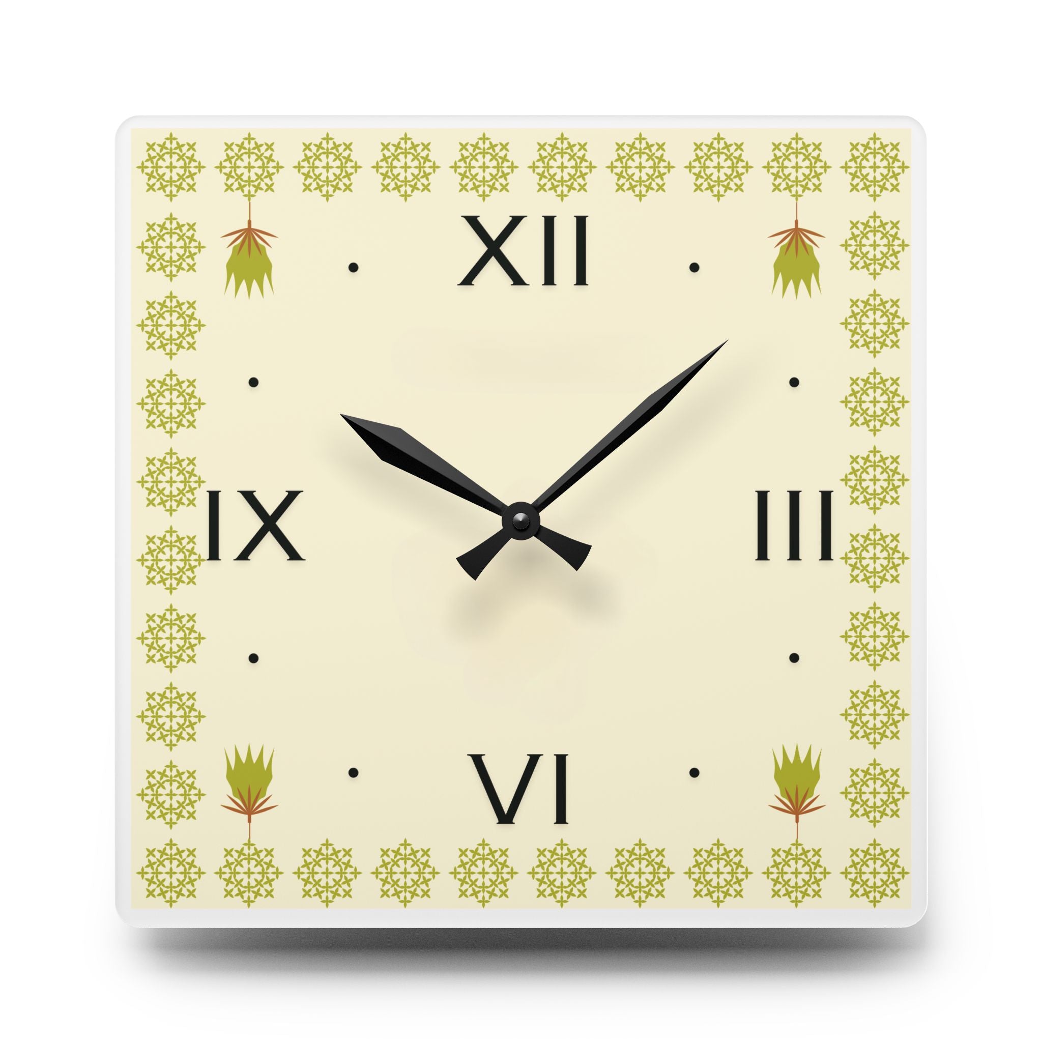 Acrylic Wall Clock - Indian Kitchen Decor in Olive Green