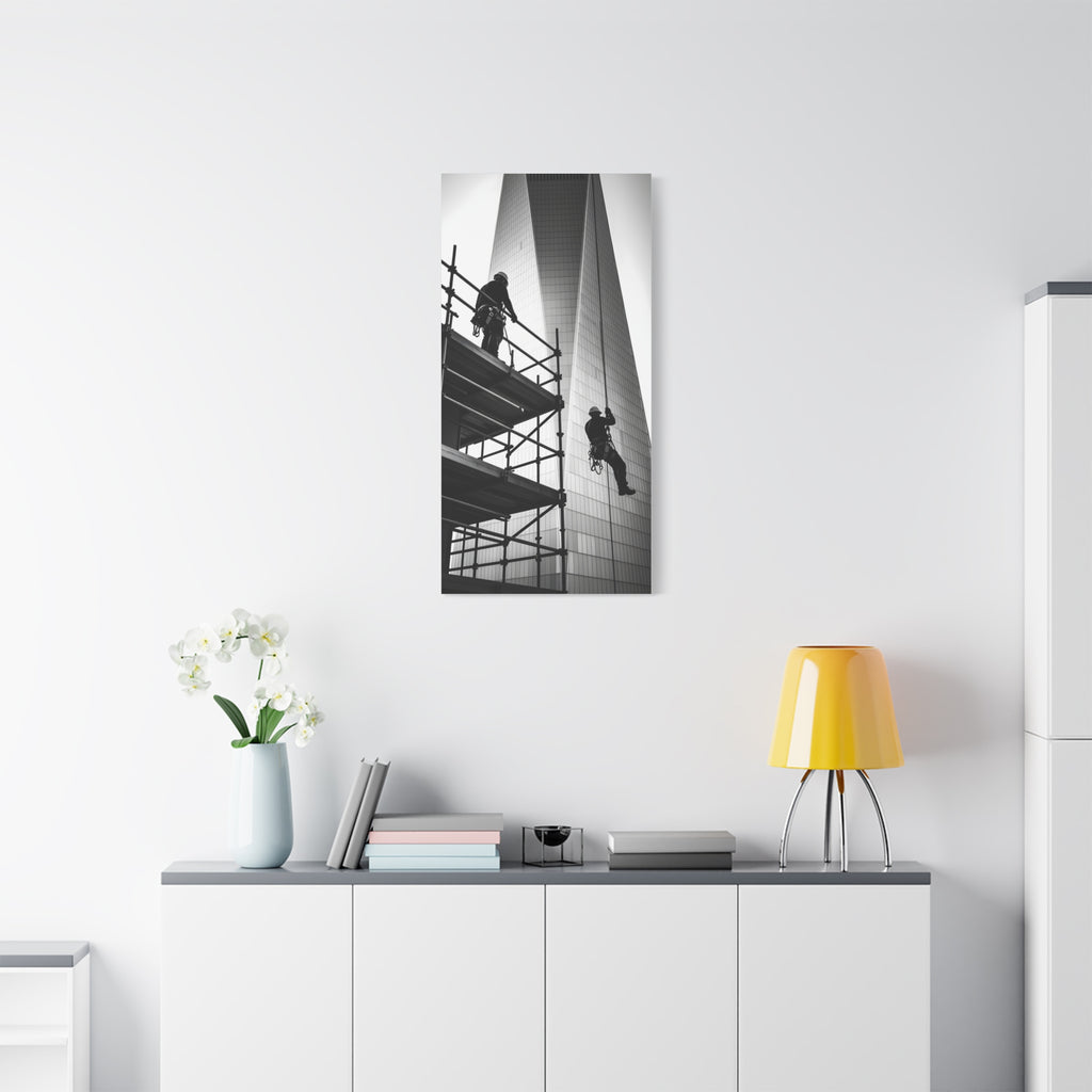 Construction Workers on Scaffolding Matte Stretched Canvas Print 2