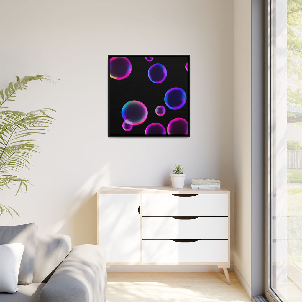 Neon Bubbles Art Print on Canvas Framed Black Light Effect