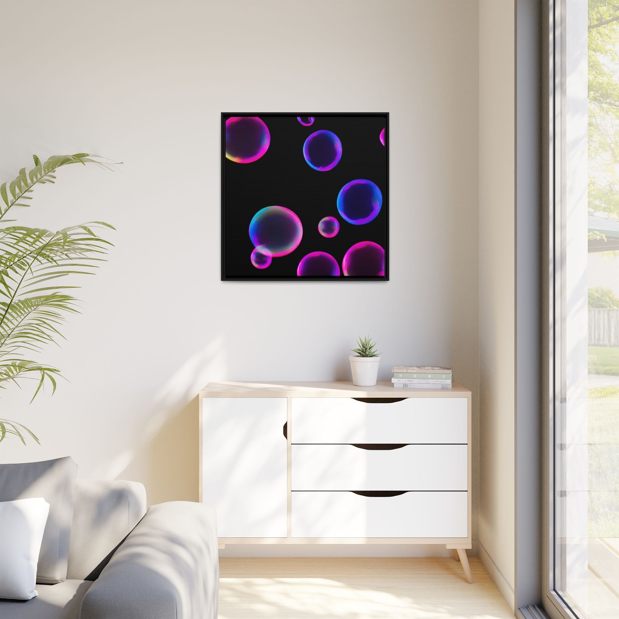 Neon Bubbles Art Print on Canvas Framed Black Light Effect