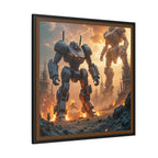 Framed Matte Canvas - Giant Mech Battle Scene Wall Art