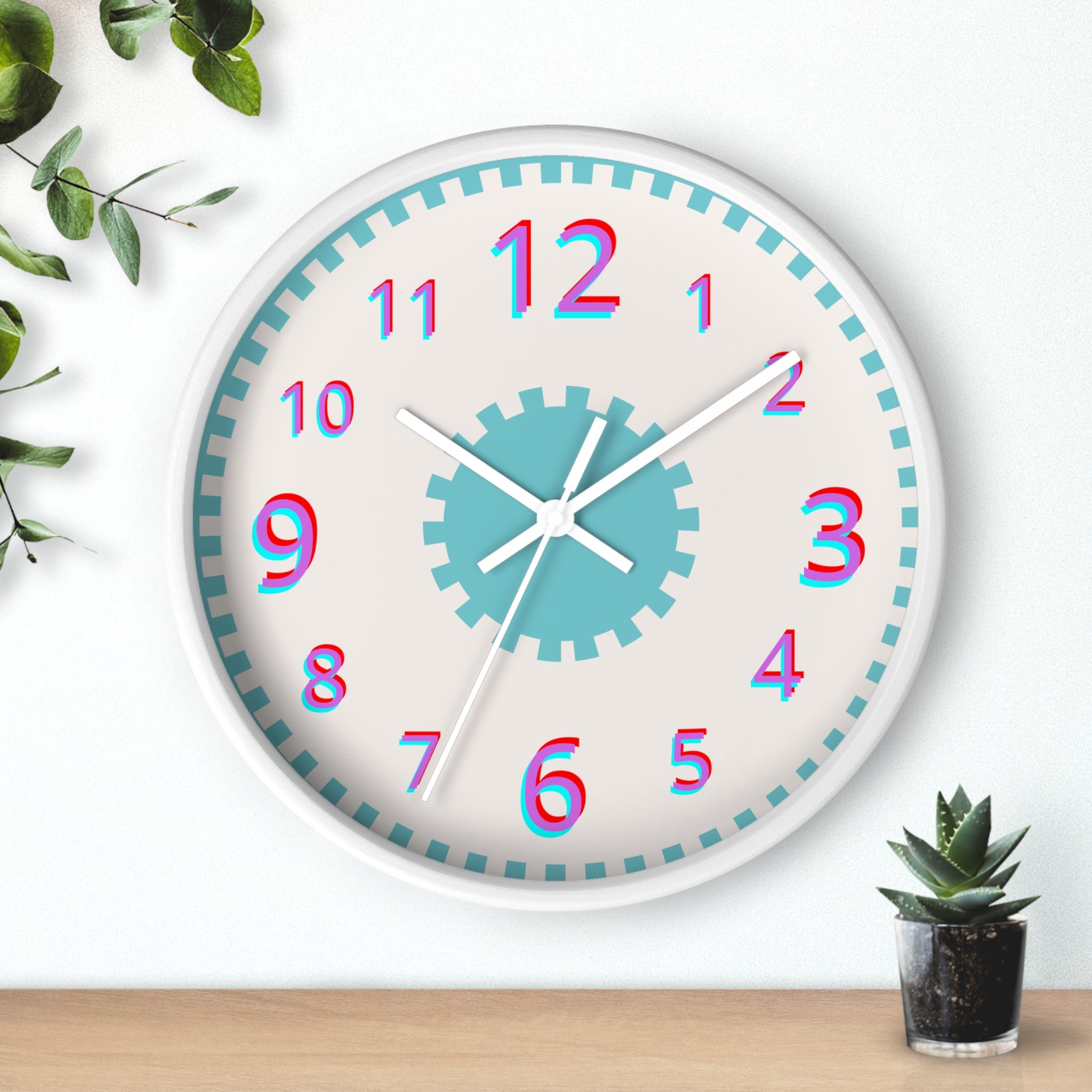 All Geared Up Blue Kids Wall Clock — 10" Non‑Ticking Personalized Name Option