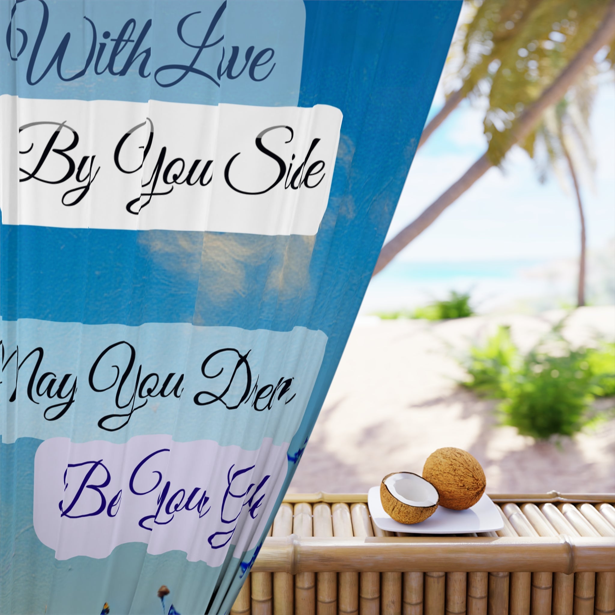 Inspirational Floral Window Curtain — "With Love By Your Side, May Your Dreams Be Your Guide"