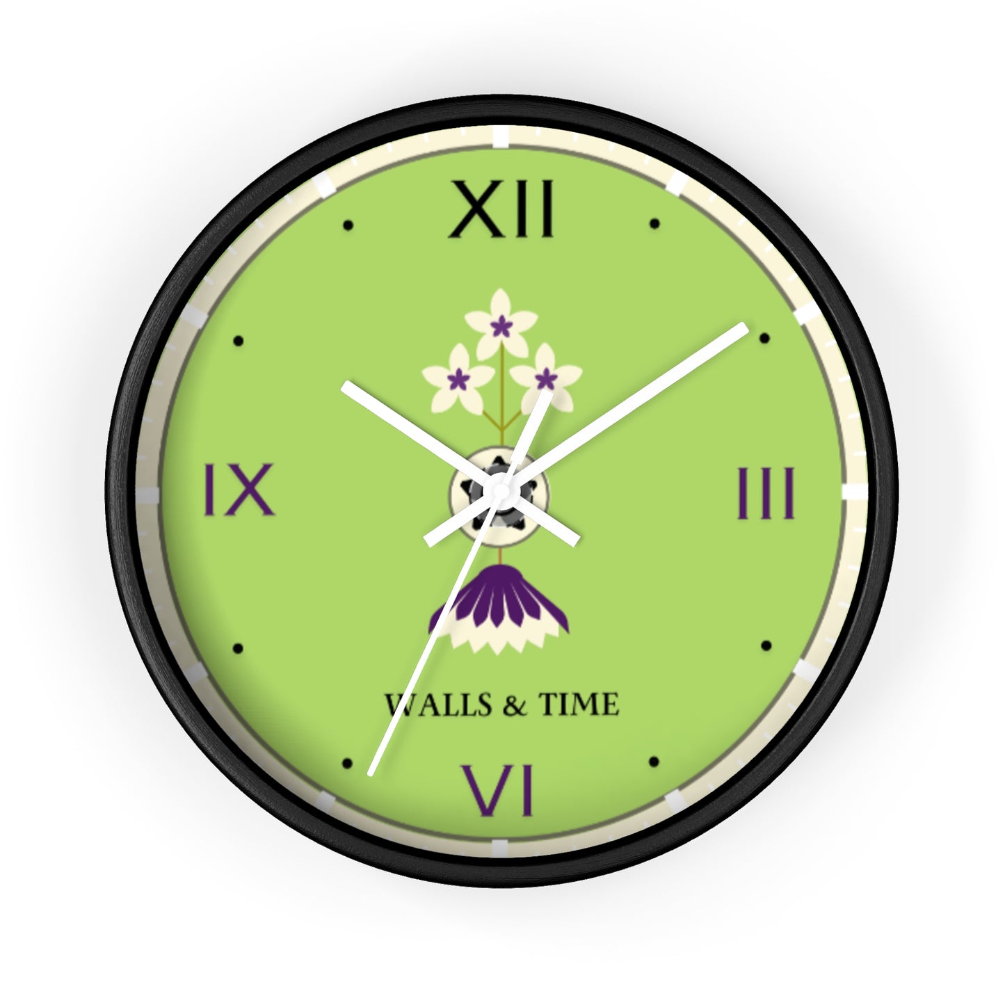 Decorative Silent Wall Clock, Light Green, Floral