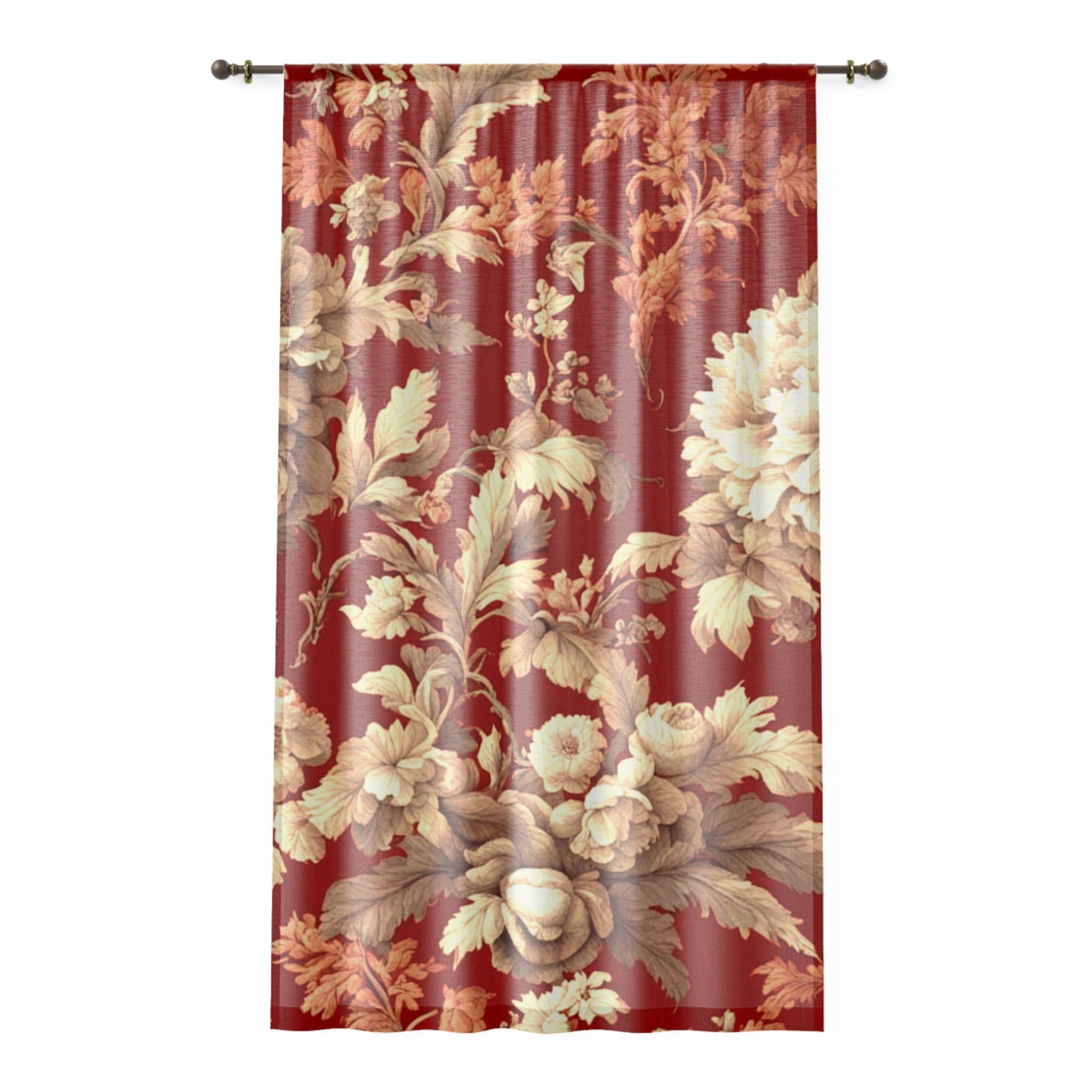 Vintage Floral Window Curtain — Red Baroque Rose Drapery
