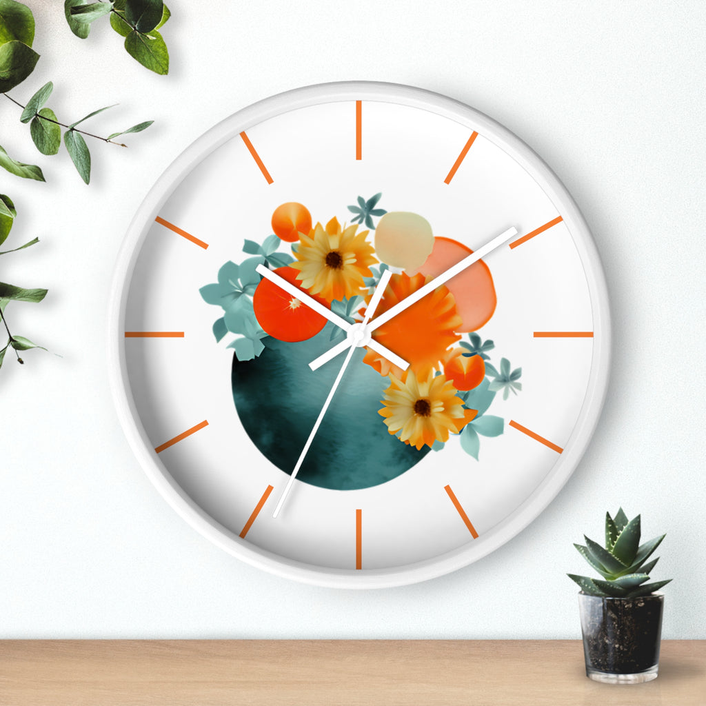 Wall Clock, with Abstract Art, Turquoise Orange