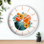 Wall Clock, with Abstract Art, Turquoise Orange