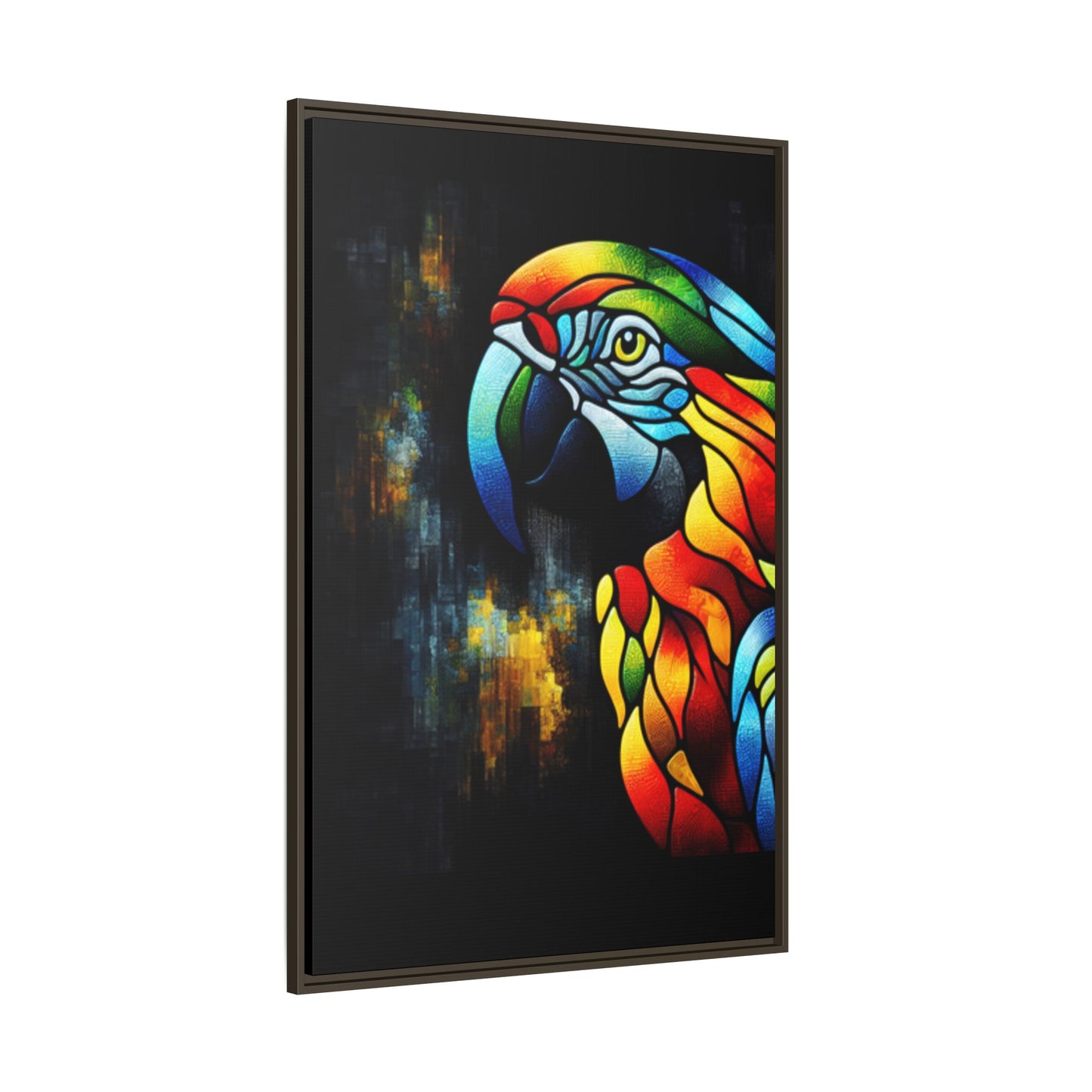 Framed Canvas Art Print, Regal and Rustic Parrot, Mosaic Style Art